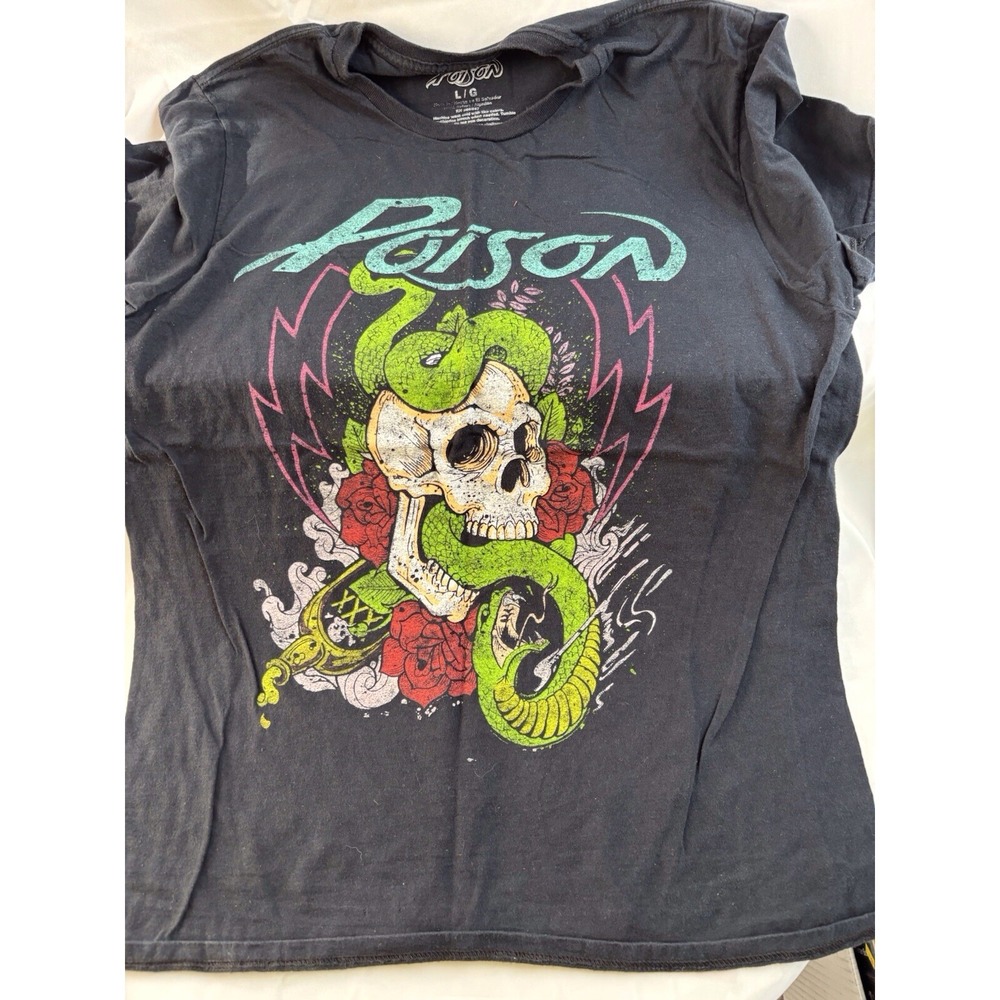 Poison Band T Shirt Adult L Black Snake Skull Logo Official Poison Tee
